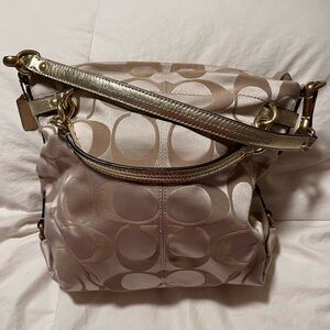 Coach Brooke Sateen Signature Shoulder Bag in khaki and gold